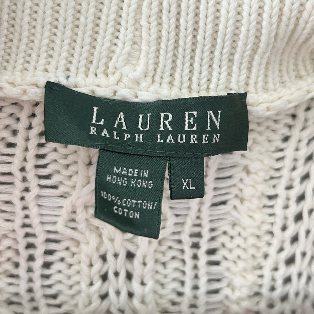 Lauren Ralph Lauren Cable Knit Chaser Cardigan Cream Size XL Coastal Old Money - Picture 3 of 5